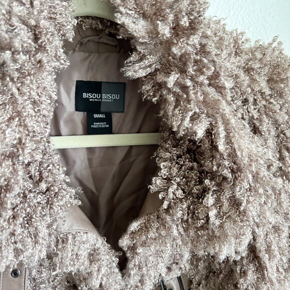 Bisou Bisou by Michele Bohbot Mauve Faux Fur Teddy Moto Jacket | Funnel Neck - Picture 9 of 9